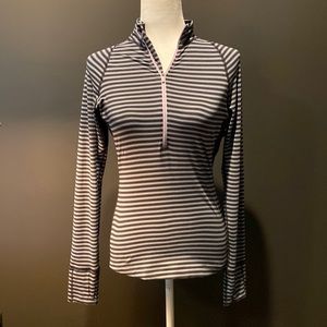 Mountain Hardwear grey black striped half zip long sleeve top